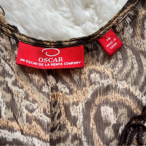 Oscar de la Renta Brown and Tan Midi Dress Size 14 - Picture 8 of 9